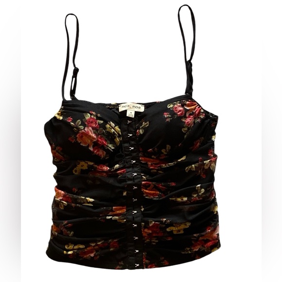 Moa Moa Black Floral Corset Top Hook & Eye Adjustable Size M Great Condition! - Picture 9 of 9